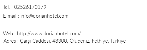 Dorian Hotel telefon numaralar, faks, e-mail, posta adresi ve iletiim bilgileri